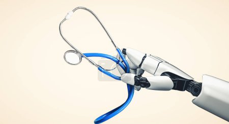 Téléchargez les photos : XAI 3D rend robot droïde intelligence artificielle médicale travaillant dans le futur hôpital. Prothèse de santé futuriste pour les patients et concept de technologie biomédicale. - en image libre de droit
