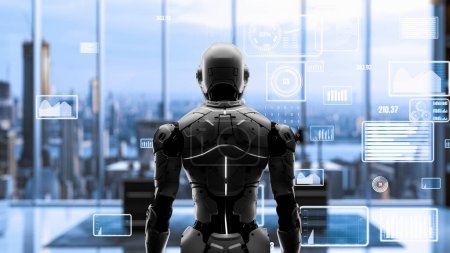Téléchargez les photos : Futures solutions d'intelligence artificielle robotisées avec LISP. Algorithme stratégique pour l'automatisation de la robotique marketing, l'analyse technique LLM et la cybercommunication. Illustration 3D intelligence artificielle - en image libre de droit