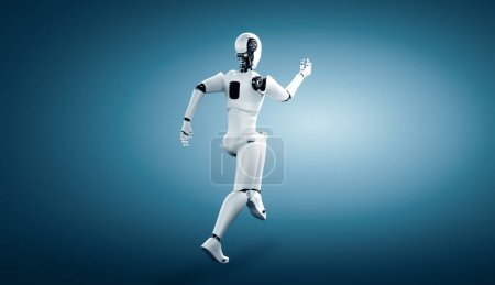 Photo for XAI 3d illustration Running robot humanoid showing fast movement and vital energy in concept of future innovation development toward AI brain and artificial intelligence thinking by machine learning - Royalty Free Image