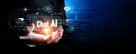 Der Mensch interagiert mit künstlicher Intelligenz virtuellen Assistenten Chatbot im Konzept der künstlichen Intelligenz Eingabeaufforderung Engineering, LLM AI deep learning to use generative AI for work support. NLP