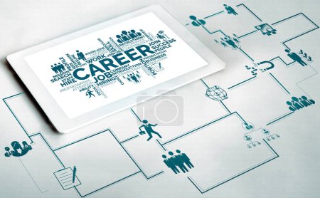 Human Resources Recruitment und People Networking Konzept. Moderne grafische Benutzeroberfläche zeigt professionelle Mitarbeitereinstellungen und Headhunter auf der Suche nach Interviewkandidaten für zukünftige Arbeitskräfte.