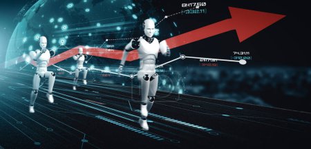 Téléchargez les photos : Illustration 3D XAI Concept de croissance d'entreprise en utilisant le robot IA et la technologie d'apprentissage automatique pour analyser les données et donner des conseils sur la planification des investissements futurs de l'entreprise. Illustration de rendu 3D. - en image libre de droit