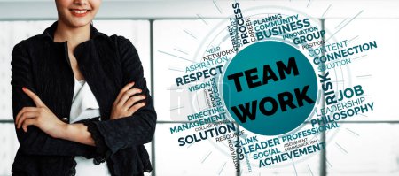 Trabajo en equipo y recursos humanos empresariales: grupo de empresarios que trabajan juntos como fuerza y unidad para la organización. Asociación, acuerdo y concepto de trabajo en equipo. BARROS