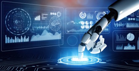 Foto de XAI 3D Representación de desarrollo de tecnología robótica futurista, inteligencia artificial IA y concepto de aprendizaje automático. Investigación científica biónica robótica global para el futuro de la vida humana. - Imagen libre de derechos
