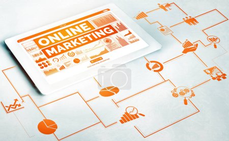 Photo for Digital Marketing Technology Solution for Online Business Concept - Graphic interface showing analytic diagram of online market promotion strategy on digital advertising platform via social media. uds - Royalty Free Image