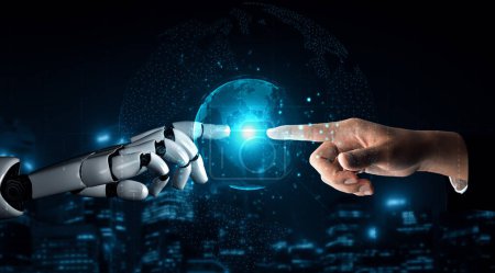 XAI 3D Rendering künstlicher Intelligenz KI-Forschung zur Roboter- und Cyborg-Entwicklung für die Zukunft lebender Menschen. Digitales Data Mining und maschinelles Lernen für Computergehirn.
