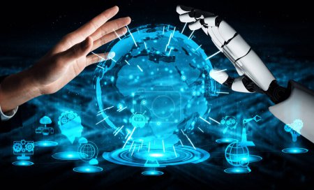 Téléchargez les photos : XAI 3D rendant l'intelligence artificielle Recherche IA de développement de robots et de cyborgs pour l'avenir des personnes vivant. Conception de technologies numériques d'exploration de données et d'apprentissage automatique pour cerveau d'ordinateur. - en image libre de droit