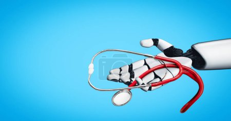 Téléchargez les photos : XAI 3D rend robot d'intelligence artificielle médicale travaillant dans le futur hôpital. Prothèse de santé futuriste pour les patients et concept de technologie biomédicale. - en image libre de droit