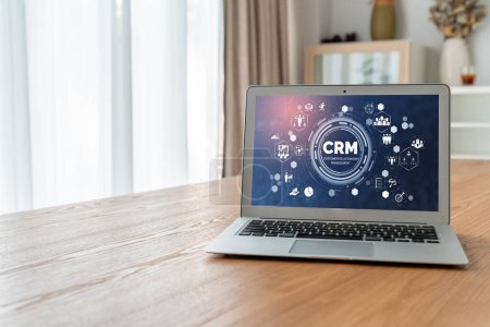 Téléchargez les photos : Système de gestion de la relation client sur ordinateur modish pour les entreprises CRM - en image libre de droit