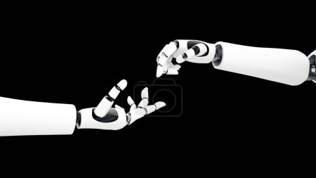 Foto de Ilustración XAI 3D Robot futurista, inteligencia artificial CGI sobre fondo negro. Hombre robótico 3D hacer animación. Ilustración 3D. - Imagen libre de derechos