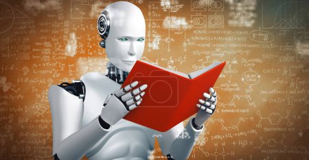 Téléchargez les photos : XAI 3d illustration de robot hominoïde livre de lecture et de résoudre l'analyse de données mathématiques dans le concept de mathématiques futures intelligence artificielle, data mining et 4e quatrième révolution de l'automatisation industrielle - en image libre de droit