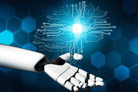 Foto de XAI 3D Representación de desarrollo de tecnología robótica futurista, inteligencia artificial IA y concepto de aprendizaje automático. Investigación científica biónica robótica global para el futuro de la vida humana. - Imagen libre de derechos