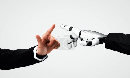 XAI 3D Rendering künstlicher Intelligenz KI-Forschung von Droid-Robotern und Cyborg-Entwicklung für die Zukunft der lebenden Menschen. Digitales Data Mining und maschinelles Lernen für Computergehirn.