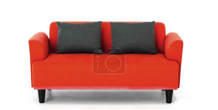 Foto de Sofá contemporáneo de estilo escandinavo rojo sobre fondo blanco con un diseño de muebles moderno y minimalista para una elegante sala de estar. BARROS - Imagen libre de derechos