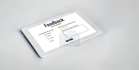 Foto de Comentarios de los clientes y análisis de revisión por software informático moderno para negocios corporativos - Imagen libre de derechos
