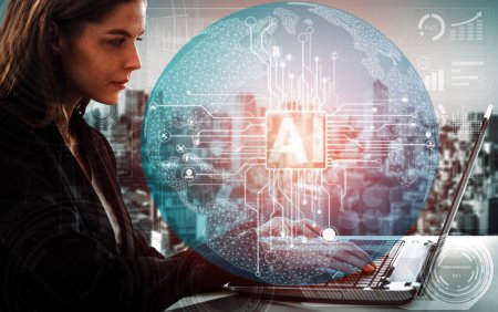 Foto de AI Learning and Artificial Intelligence Concept - Icon Graphic Interface showing computer, machine thinking and AI Artificial Intelligence of Digital Robotic Devices (en inglés). BARROS - Imagen libre de derechos