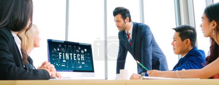 Photo for Fintech financial technology software for modish business to analyze marketing strategy - Royalty Free Image