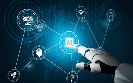 Téléchargez les photos : XAI 3D Développement de technologies robotisées futuristes, intelligence artificielle et concept d'apprentissage automatique. Recherche mondiale en sciences bioniques robotiques pour l'avenir de la vie humaine. - en image libre de droit