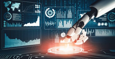 Téléchargez les photos : XAI 3D rend futuriste développement de la technologie de robot droïde, intelligence artificielle IA, et concept d'apprentissage automatique. Recherche mondiale en sciences bioniques robotiques pour l'avenir de la vie humaine. - en image libre de droit