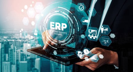 Enterprise Resource Management ERP software system for business resources plan presented in modern graphic interfaz showing future technology to manage company enterprise resource. BARROS