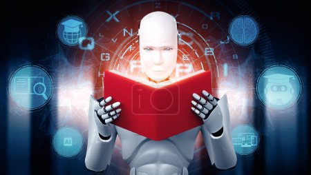 Foto de Ilustración XAI 3D Ilustración 3D de libro de lectura humanoide robot en concepto de futura inteligencia artificial y cuarta cuarta revolución industrial. - Imagen libre de derechos