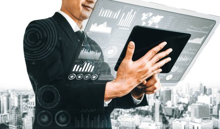 Análisis de datos para el concepto de negocios y finanzas. interfaz que muestra la futura tecnología informática del análisis de beneficios, la investigación de marketing en línea y el informe de información para la estrategia de negocio digital. BARROS