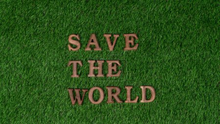Photo for Eco awareness campaign for Earth day concept showcase message arranged in Save Earth on biophilic green background. Environmental social governance concept idea for sustainable and greener future.Gyre - Royalty Free Image