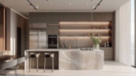 Photo for A deliberately blurred image showcasing a spacious, modern kitchen interior, ideal for background use or design mockups. Resplendent. - Royalty Free Image
