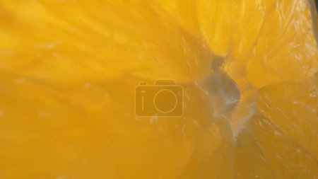 Photo for The macro photography of a sliced orange with vibrant orange color and visible in the juicy flesh of the citrus fruit. The flesh of the orange appears plump, hinting at its juiciness. Comestible. - Royalty Free Image