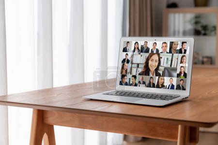 Photo for Business people on video conference for modish virtual group meeting of corprate business office workers - Royalty Free Image