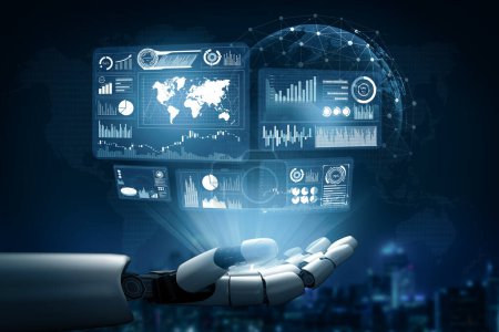 Foto de MLB Desarrollo de tecnología robótica futurista, IA de inteligencia artificial y concepto de aprendizaje automático. Investigación científica biónica robótica global para el futuro de la vida humana. - Imagen libre de derechos