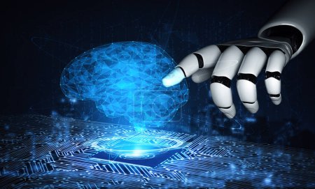 Foto de MLB 3D renderizado inteligencia artificial Investigación de IA del desarrollo de robots y cyborg para el futuro de las personas que viven. Diseño de tecnología digital de minería de datos y aprendizaje automático para cerebro de computadora. - Imagen libre de derechos