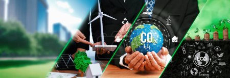 Entreprise verte Outil de gestion ESG pour sauver le monde futur concept modèle idée de cas pour traiter les données du cycle des déchets de carbone bio pour une meilleure journée de la vie urbaine tout en construisant des emplois, de l'argent, de l'impôt LCA et des bénéfices .
