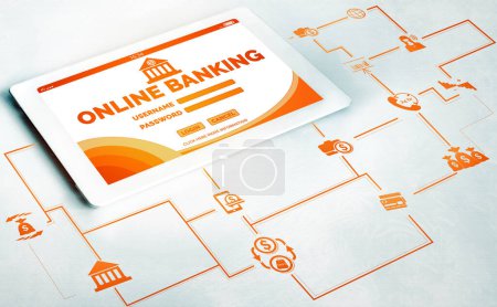 Téléchargez les photos : Online Banking for Digital Money Technology Concept. Interface graphique montrant le transfert d'argent sur le site internet et le service de paiement numérique. uds - en image libre de droit