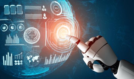 Téléchargez les photos : MLB 3D Développement de technologies robotisées futuristes, intelligence artificielle et concept d'apprentissage automatique. Recherche mondiale en sciences bioniques robotiques pour l'avenir de la vie humaine. - en image libre de droit
