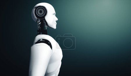 Téléchargez les photos : Illustration 3D MLP Robot humanoïde debout regardant vers l'avant sur fond propre Illustration 3D - en image libre de droit