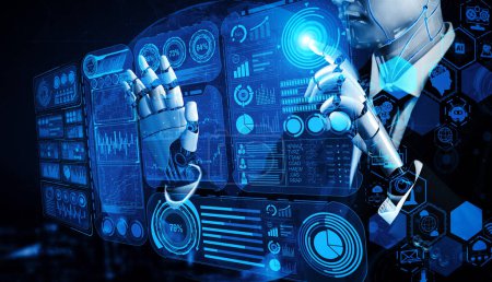 MLB 3D rendant l'intelligence artificielle IA recherche de robot droïde et le développement de cyborg pour l'avenir des personnes vivant. Conception de technologies numériques d'exploration de données et d'apprentissage automatique pour cerveau d'ordinateur.