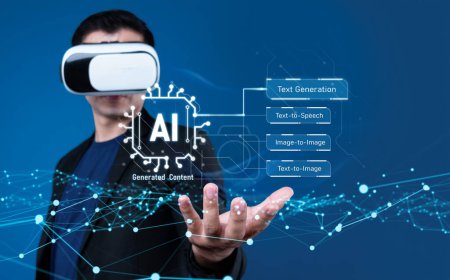 Human interact with AI artificial intelligence brain processor in concept of AI artificial intelligence engineering, big data and AI machine learning to use generative AI for business support. Faas
