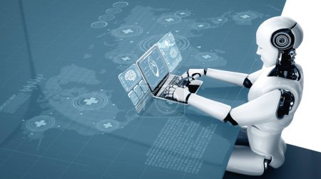 Téléchargez les photos : Illustration 3D MLP Technologie médicale future contrôlée par robot IA utilisant l'apprentissage automatique et l'intelligence artificielle pour analyser la santé des personnes et donner des conseils sur la décision de traitement des soins de santé. 3D - en image libre de droit