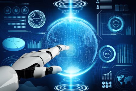 Foto de MLP 3D Representación de desarrollo de tecnología robótica futurista, IA de inteligencia artificial y concepto de aprendizaje automático. Investigación científica biónica robótica global para el futuro de la vida humana. - Imagen libre de derechos
