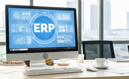Foto de Software de planificación de recursos empresariales ERP para negocios modernos para planificar la estrategia de marketing - Imagen libre de derechos