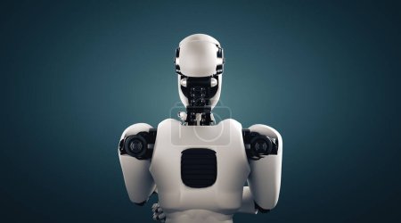 Téléchargez les photos : Illustration 3D MLP Robot humanoïde d'intelligence artificielle analysant les données d'information dans le concept d'intelligence artificielle par processus d'apprentissage automatique pour la 4e quatrième révolution industrielle. Illustration 3D. - en image libre de droit