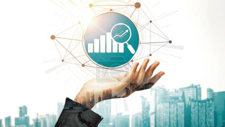Finanz- und Geldtransaktionstechnologie-Konzept. Icon Graphic Interface zeigt Fintech-Handelsbörse, Gewinnstatistik-Analyse und Marktanalysedienst in modernen Computeranwendungen. uds