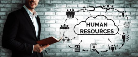 Human Resources Recruitment und People Networking Konzept. Moderne grafische Benutzeroberfläche, die professionelle Mitarbeitereinstellungen und Headhunter auf der Suche nach Interviewkandidaten für zukünftige Arbeitskräfte zeigt. uds