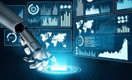 MLP 3D Rendu le développement technologique futuriste des robots, l'intelligence artificielle et le concept d'apprentissage automatique. Recherche mondiale en sciences bioniques robotiques pour l'avenir de la vie humaine.