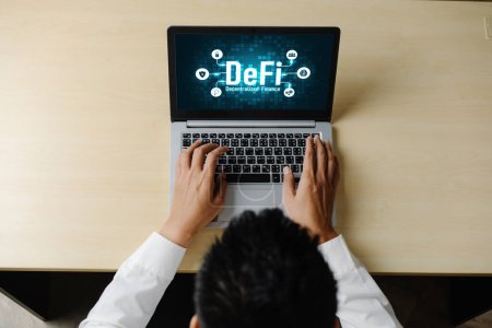 Dezentrale Finanzierung oder DeFi-Konzept auf einem modernen Computerbildschirm. Das defi-System bietet neue Investitions- und Sparmöglichkeiten .