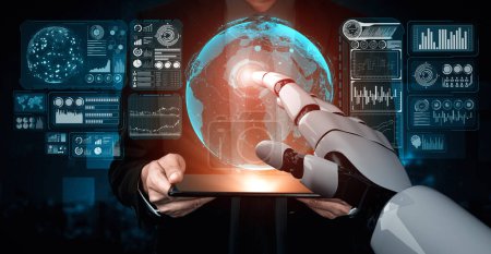 Foto de MLP 3D renderizado inteligencia artificial Investigación de IA del desarrollo de robots y cyborg para el futuro de las personas que viven. Diseño de tecnología digital de minería de datos y aprendizaje automático para cerebro de computadora. - Imagen libre de derechos