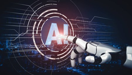 Téléchargez les photos : MLP 3D rendu intelligence artificielle AI recherche de robot droïde et le développement de cyborg pour l'avenir des personnes vivant. Conception de technologies numériques d'exploration de données et d'apprentissage automatique pour cerveau d'ordinateur. - en image libre de droit