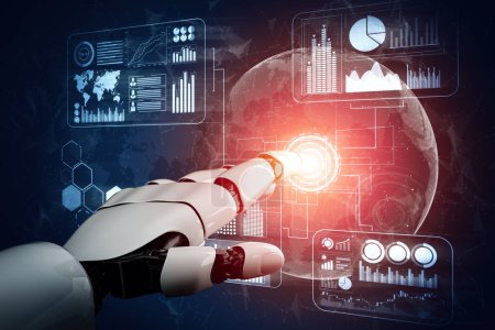 Foto de MLP 3D Representación de desarrollo de tecnología robótica futurista, IA de inteligencia artificial y concepto de aprendizaje automático. Investigación científica biónica robótica global para el futuro de la vida humana. - Imagen libre de derechos