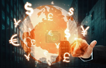 Foto de Cambio de divisas Global Finanzas de dinero extranjero - Mercado internacional de divisas con diferente conversión de símbolo de moneda mundial. BARROS - Imagen libre de derechos